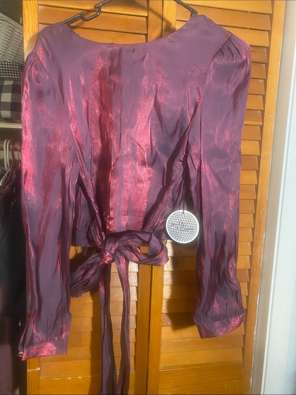 Women’s Shimmery Tie-Front Blouse in Wine